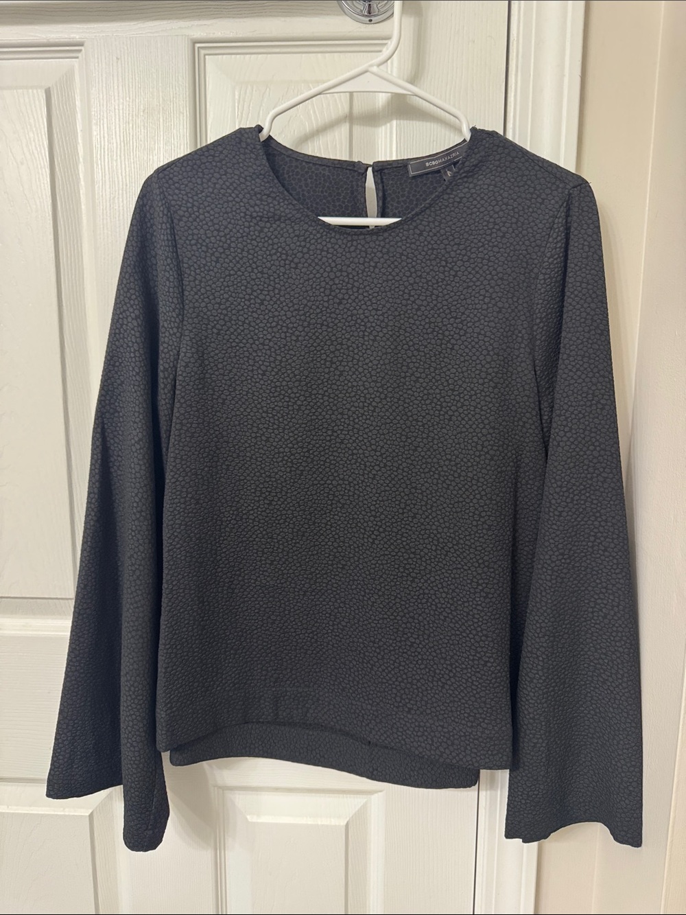 BCBGMaxAzria Black Textured Long-Sleeve Crewneck Top